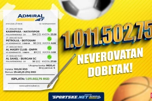 Neverovatan dobitak u AdmiralBetu: Kvota 9,20 za više od milion dinara!